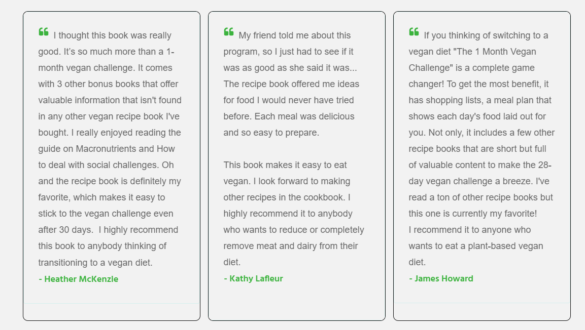 1-month Vegan Challenge Customer Review