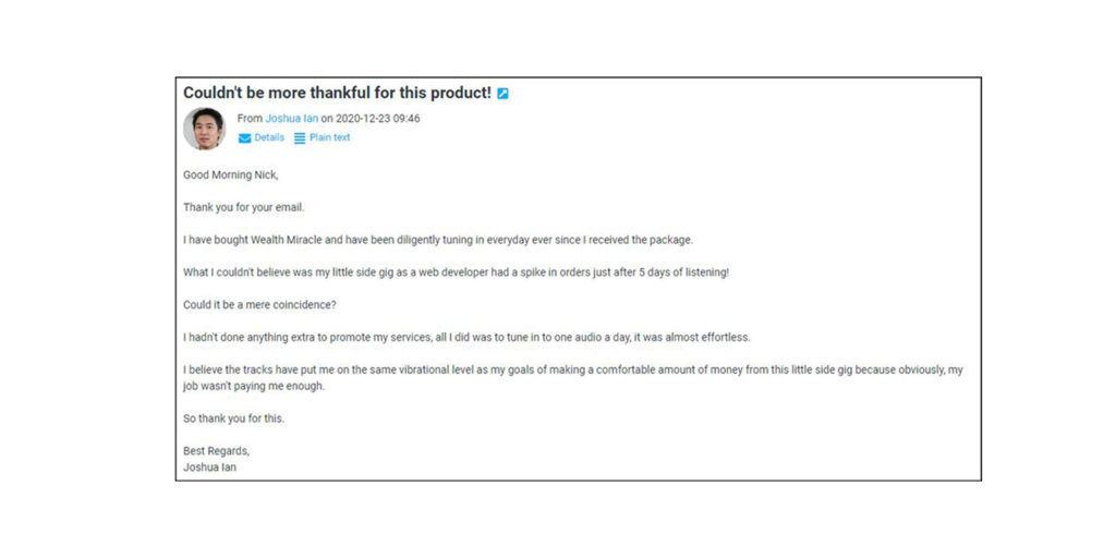 Wealth Miracle Customer Reviews